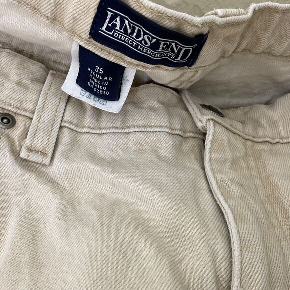 Lands' End Men’s Square Rigger Beige Jeans Made USA Tapered Size 34x30 - Picture 3 of 14